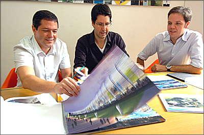 Os s�cios Marcelo Fontes, Bruno Campos e Silvio Todeschi s�o respons�veis pelo projeto arquitet�nico  (Jair Amaral/EM/D.A Press)