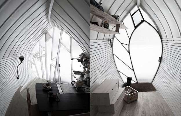 A mobília é em grande parte integrante à estrutura, liberando espaço na pequena casa, que abriga duas pessoas durante todo o ano (Torsten Ottesjö/Reprodução Daily Mail/Mail Online)